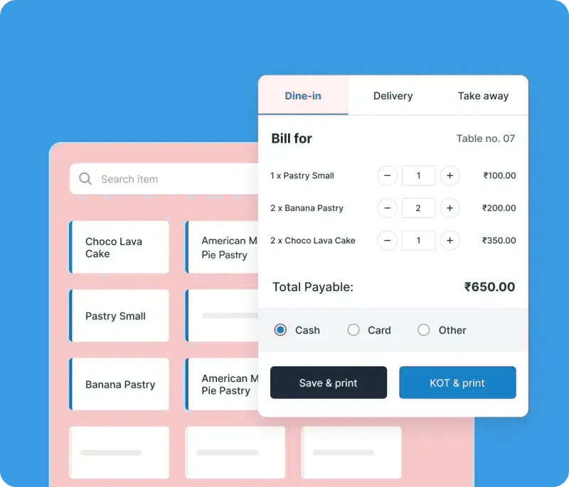 A quick 3-click restaurant billing software